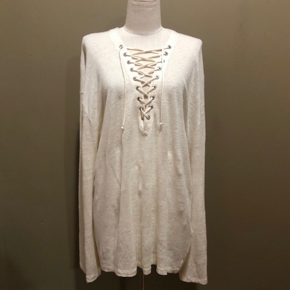🔥SALE: NEW IRO L ivory long sleeve lace up tunic